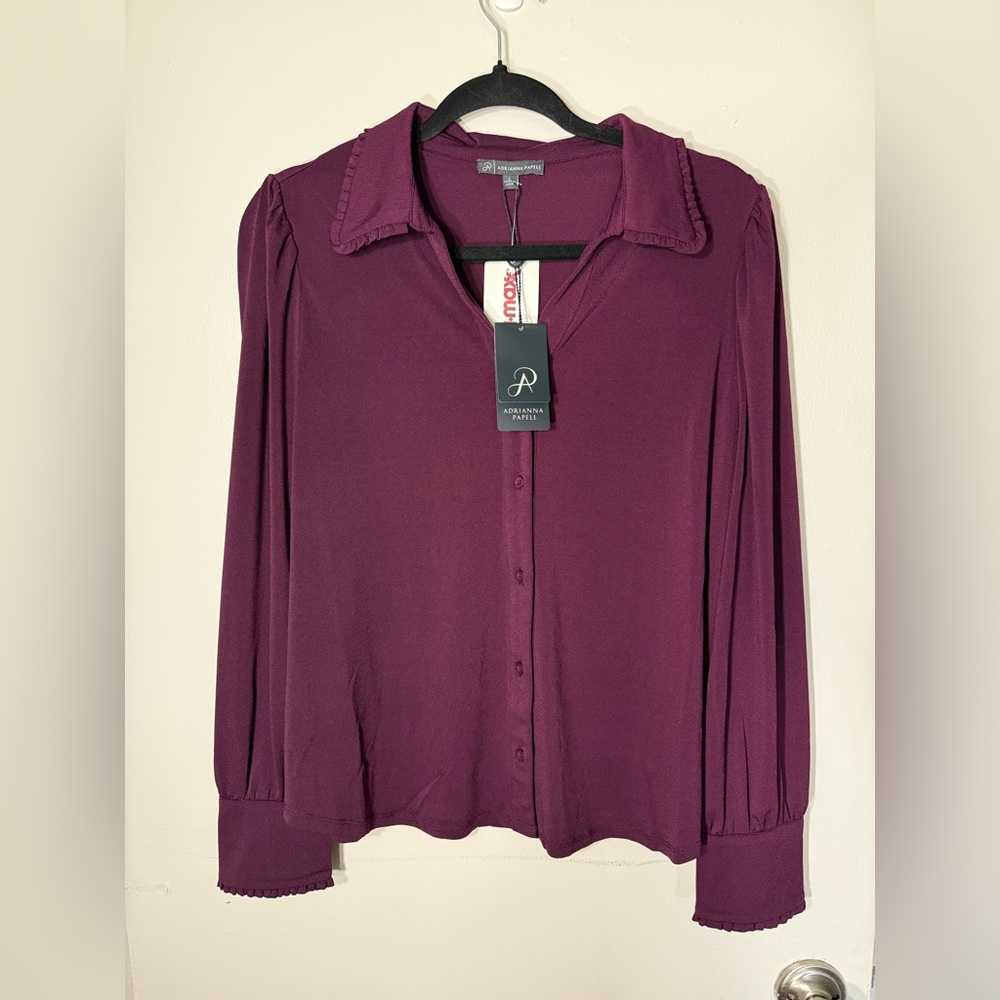 Adrianna Papell Plum Button-Front Blouse